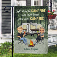 Conduisez lentement, les campeurs ivres comptent, mari et femme campent en couple - Drapeau personnalisé