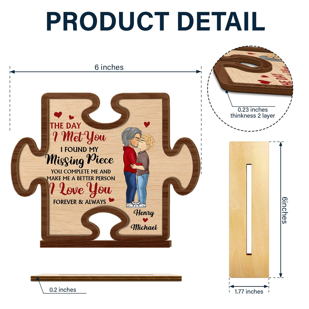 J'ai trouvé ma pièce manquante - Cadeau pour couple - Plaque en bois personnalisée à 2 couches 