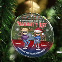 Gift For Bestie, Funny - We're On The Naughty List Besties - Personalized Circle Glass Ornament
