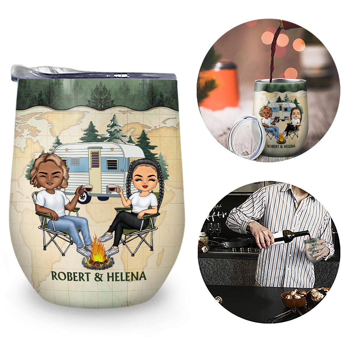 Couples de camping pour la vie - Cadeau d'anniversaire pour conjoint, mari, femme, petit ami, petite amie, campeurs - Verre à vin personnalisé