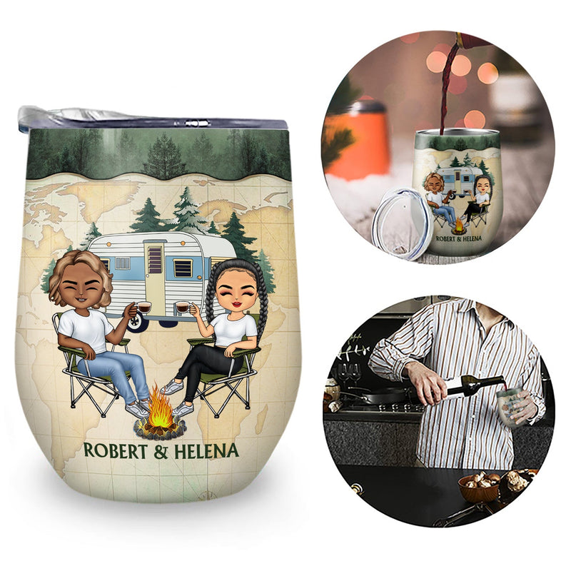 Couples de camping pour la vie - Cadeau d'anniversaire pour conjoint, mari, femme, petit ami, petite amie, campeurs - Verre à vin personnalisé