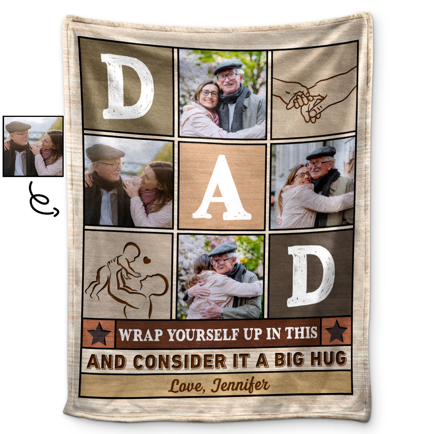Custom Photo Wrap Yourself Up In This And Consider It A Big Hug - Birthday, Loving Gift For Dad, Father, Papa, Grandpa, Grandfather - Personalized Custom Fleece Blanket