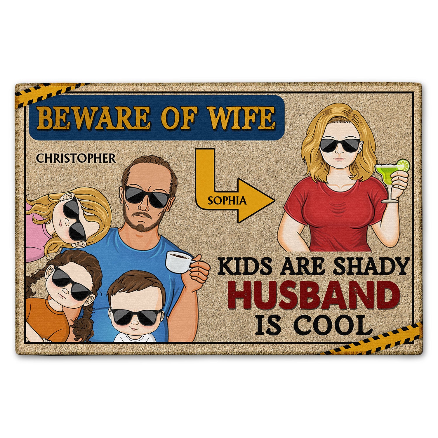 Husband Is Cool Beware Of Wife, Couples With Kids - Birthday, Loving Gift For Dad, Parents - Personalized Custom Doormat