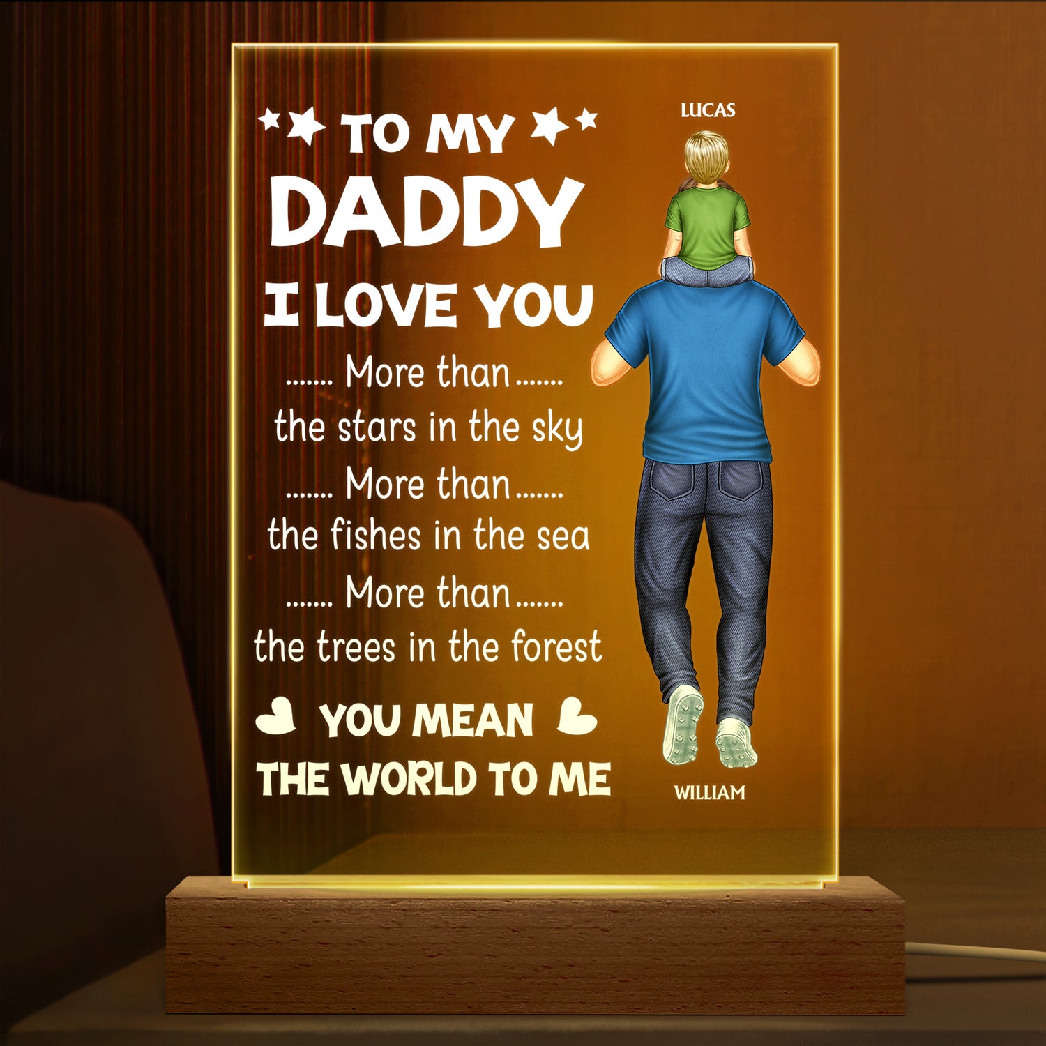 You Mean The World To Me - Birthday Gift For Father, Dad, Grandpa - Personalized Custom 3D Led Light Wooden Base