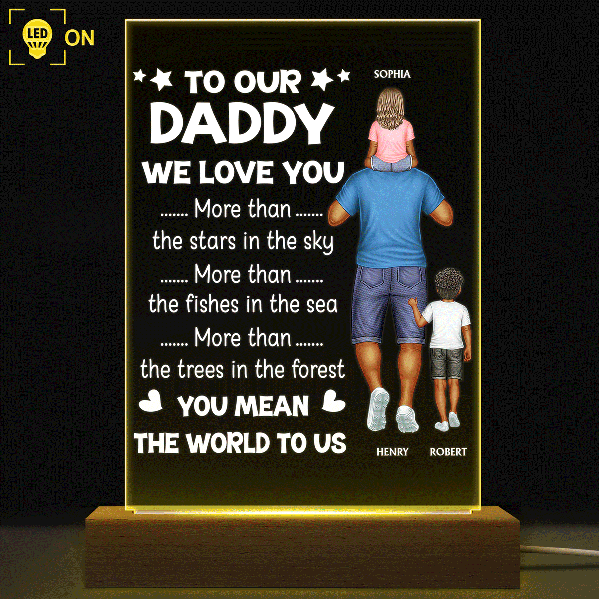 You Mean The World To Me Custom Father Grandpa Gift Personalized Shaped Plaque Light Bases