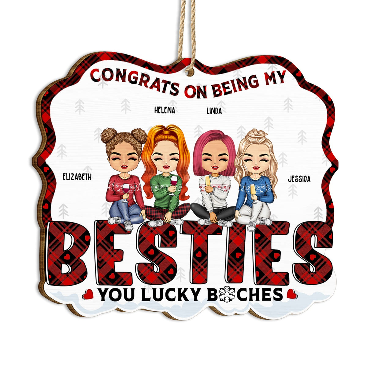 Congrats On Being My Bestie Chibi - Christmas Gift For Women - Personalized Custom Shaped Wooden Ornament