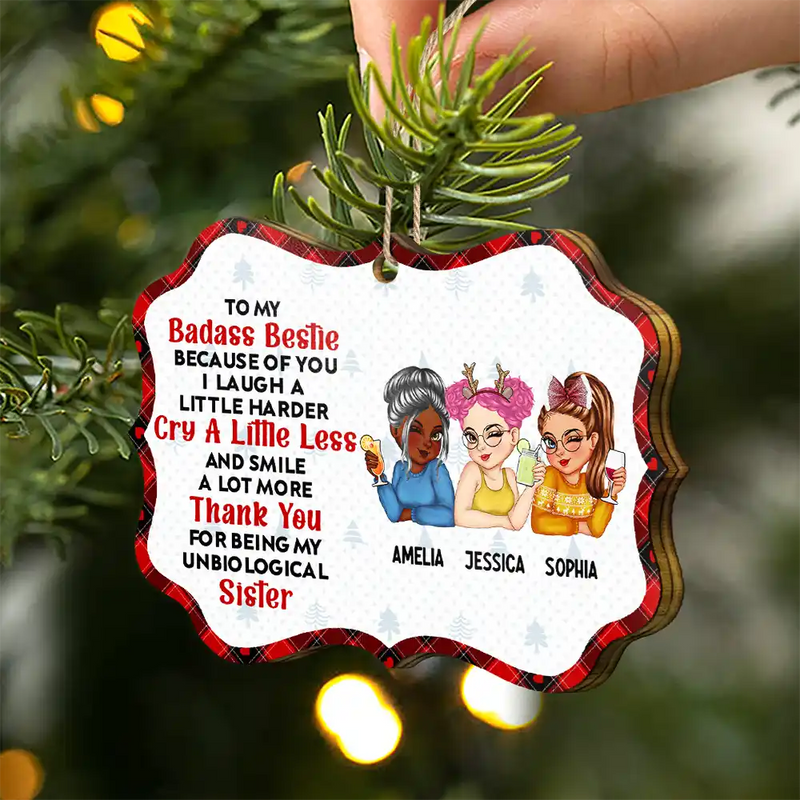 Grâce à toi, je ris un peu plus fort. Meilleurs amis de Noël - Décoration en bois médaillon personnalisée 