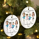Custom Photo Our First Christmas As A Family Of Three - Personalized Circle Ceramic Ornament