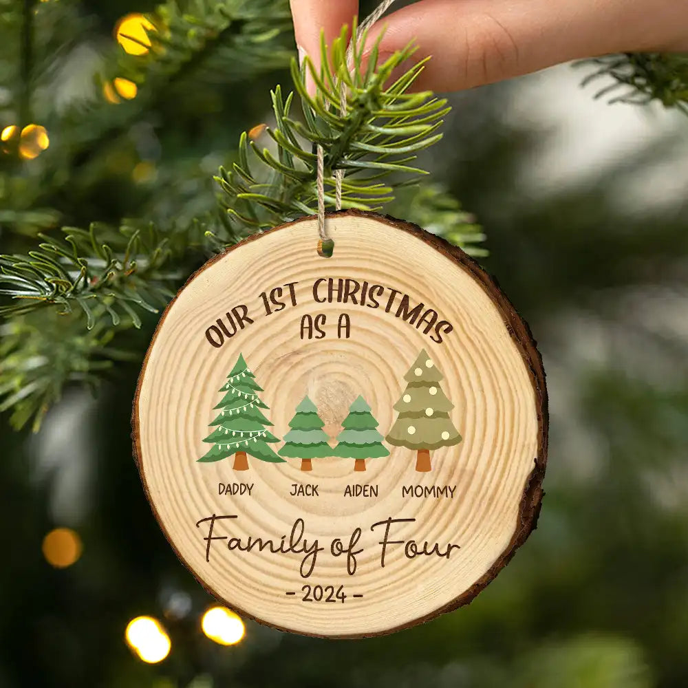 First Christmas As A Family Of Three - Personalized Wood Slice Ornament