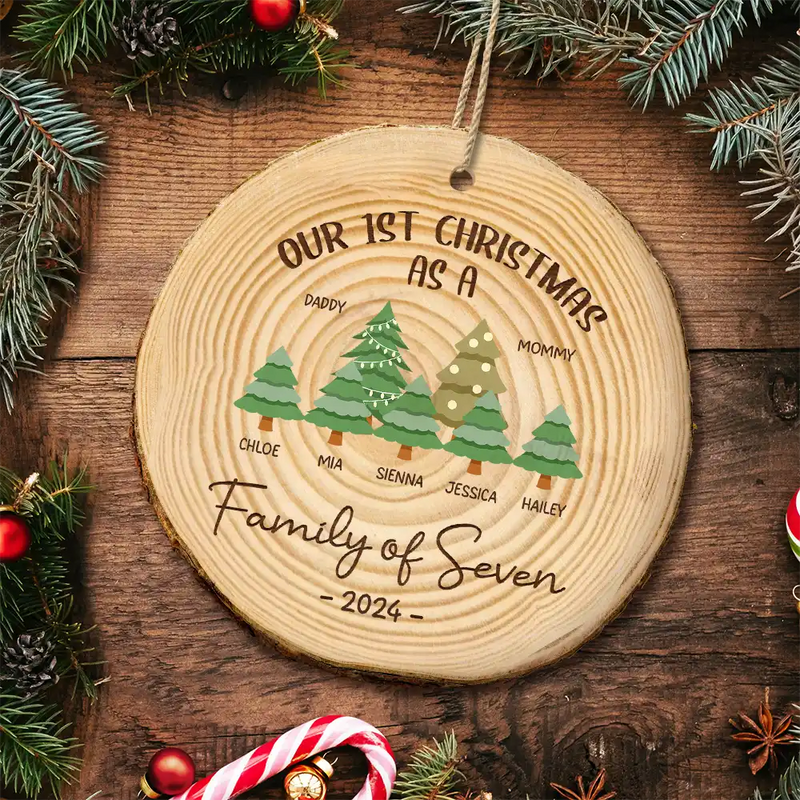 First Christmas As A Family Of Three - Personalized Wood Slice Ornament