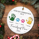 First Christmas As A Family Of Four Handprints - 3D Inflated Effect Printed Ornament, Personalized Circle Ceramic Ornament
