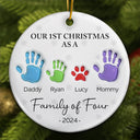 First Christmas As A Family Of Four Handprints - 3D Inflated Effect Printed Ornament, Personalized Circle Ceramic Ornament