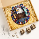 America 250th, Independence Day, Family, Proud, Custom Text - 3D Effect Eagle Wreath America 250th Anniversary - Personalized Hanging Tracker Sign