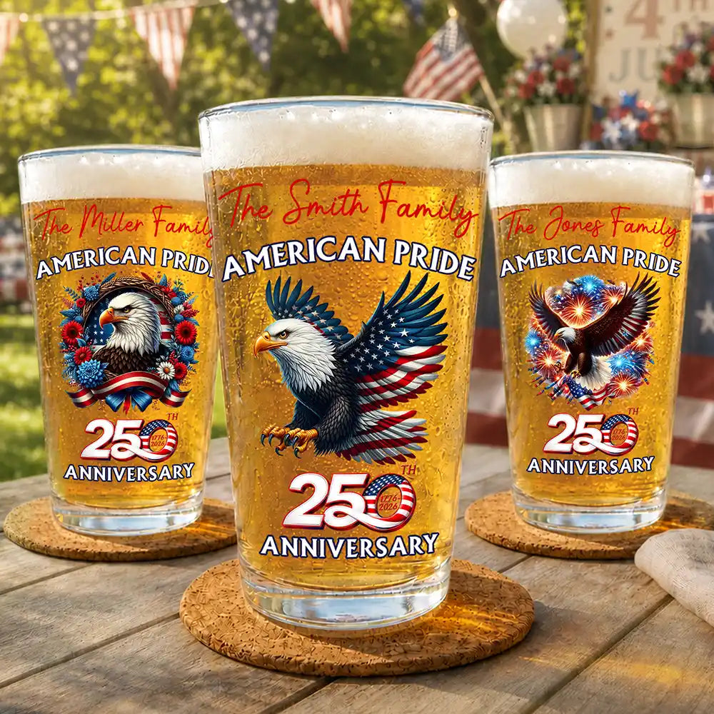 America 250th Anniversary US Proud Patriotic Eagle - Personalized Beer Glass