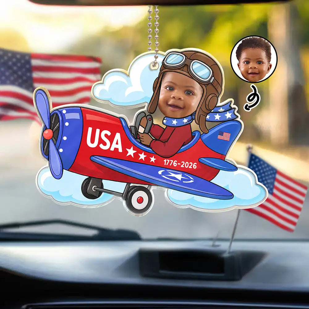 America 250th,Custom Photo,Independence Day,Parents,Adorable,Cut-Face Photo - Custom Photo America 250 Lookin' Fly Baby - Personalized Acrylic Car Hanger