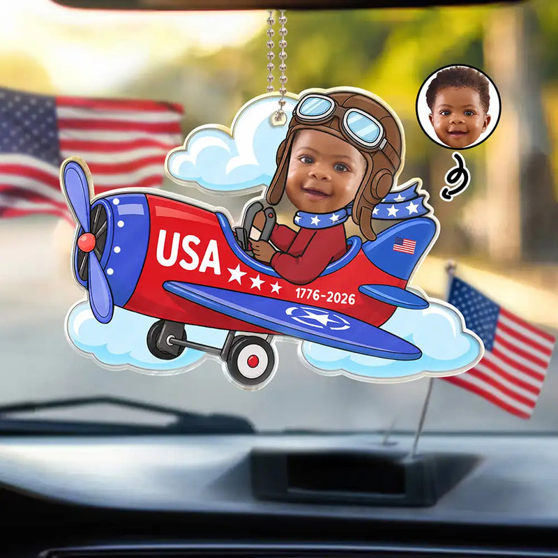 America 250th,Custom Photo,Independence Day,Parents,Adorable,Cut-Face Photo - Custom Photo America 250 Lookin' Fly Baby - Personalized Acrylic Car Hanger