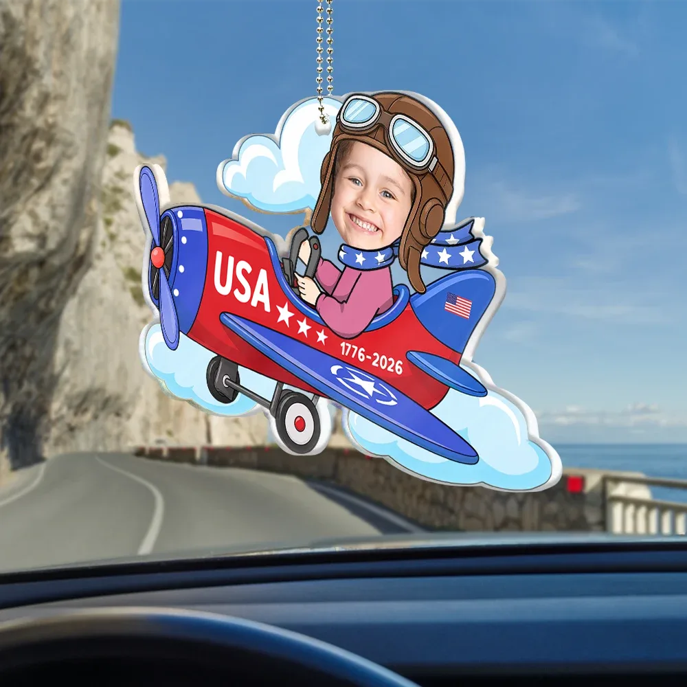 America 250th,Custom Photo,Independence Day,Parents,Adorable,Cut-Face Photo - Custom Photo America 250 Lookin' Fly Baby - Personalized Acrylic Car Hanger
