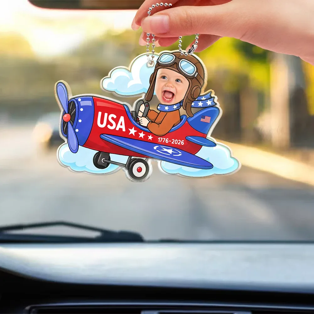 America 250th,Custom Photo,Independence Day,Parents,Adorable,Cut-Face Photo - Custom Photo America 250 Lookin' Fly Baby - Personalized Acrylic Car Hanger