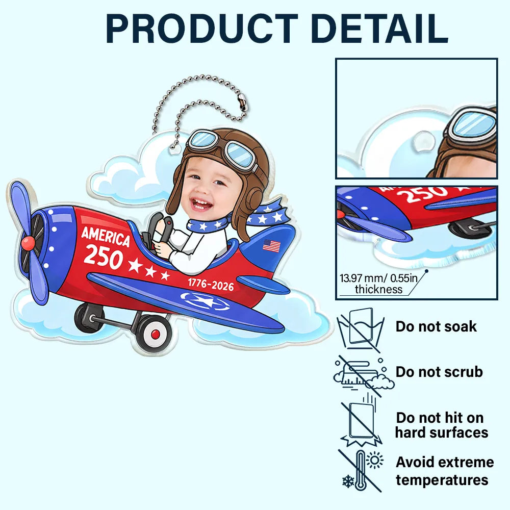 America 250th,Custom Photo,Independence Day,Parents,Adorable,Cut-Face Photo - Custom Photo America 250 Lookin' Fly Baby - Personalized Acrylic Car Hanger