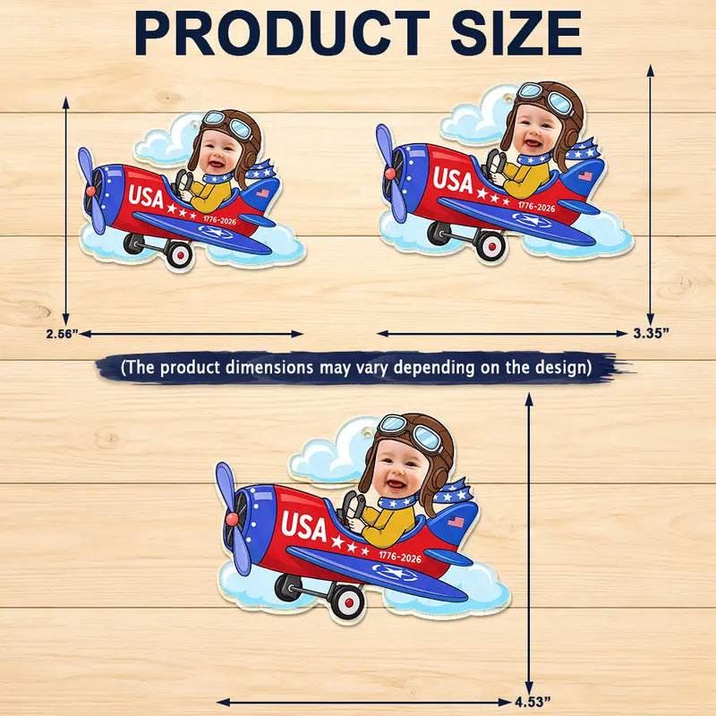 America 250th,Custom Photo,Independence Day,Parents,Adorable,Cut-Face Photo - Custom Photo America 250 Lookin' Fly Baby - Personalized Acrylic Car Hanger