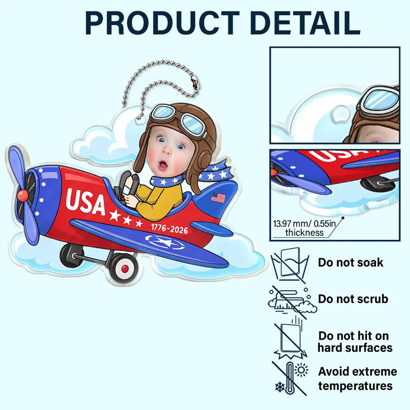 America 250th,Custom Photo,Independence Day,Parents,Adorable,Cut-Face Photo - Custom Photo America 250 Lookin' Fly Baby - Personalized Acrylic Car Hanger