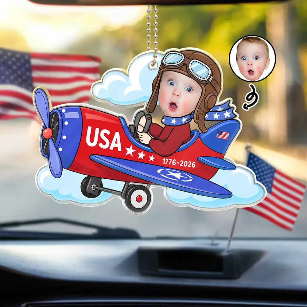 America 250th,Custom Photo,Independence Day,Parents,Adorable,Cut-Face Photo - Custom Photo America 250 Lookin' Fly Baby - Personalized Acrylic Car Hanger