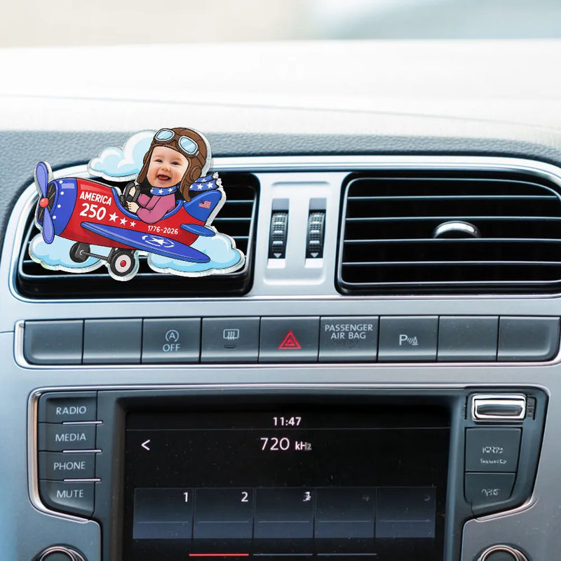 America 250th,Custom Photo,Independence Day,Parents,Adorable,Cut-Face Photo - Custom Photo America 250 Lookin' Fly Baby - Personalized Acrylic Car Vent Clip