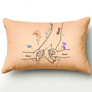 Gift For Grandma, Sentimental, Icon - Hand In Hand Birth Flower Mom Kid Nana Grandkid - Personalized Pillow