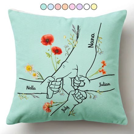 Hand In Hand Birth Flower Mom Kid Nana Grandkid - Personalized Pillow
