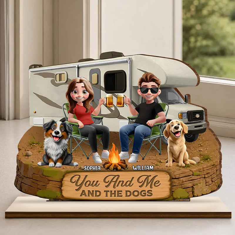 Summer,Camping,Gift For Couples,Pet Couple,Pet Lovers,Romantic,Vector - Husband And Wife Camping Partners For Life - Personalized Custom Shaped Wooden Plaque