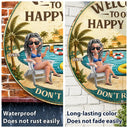 Poolside, Outdoor Decor, Summer, Gift For Couples, Humorous, Vector - Welcome To Our Happy Place Poolside - Personalized Custom Shaped Metal Sign