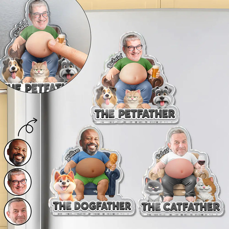 Pet Dad, Gift For Father, Humorous, Custom Photo, Pet Lovers, Cut-Face Photo - Custom Photo Dad Bod Dog Cat Lovers - Personalized Squishy Acrylic Fridge Magnet