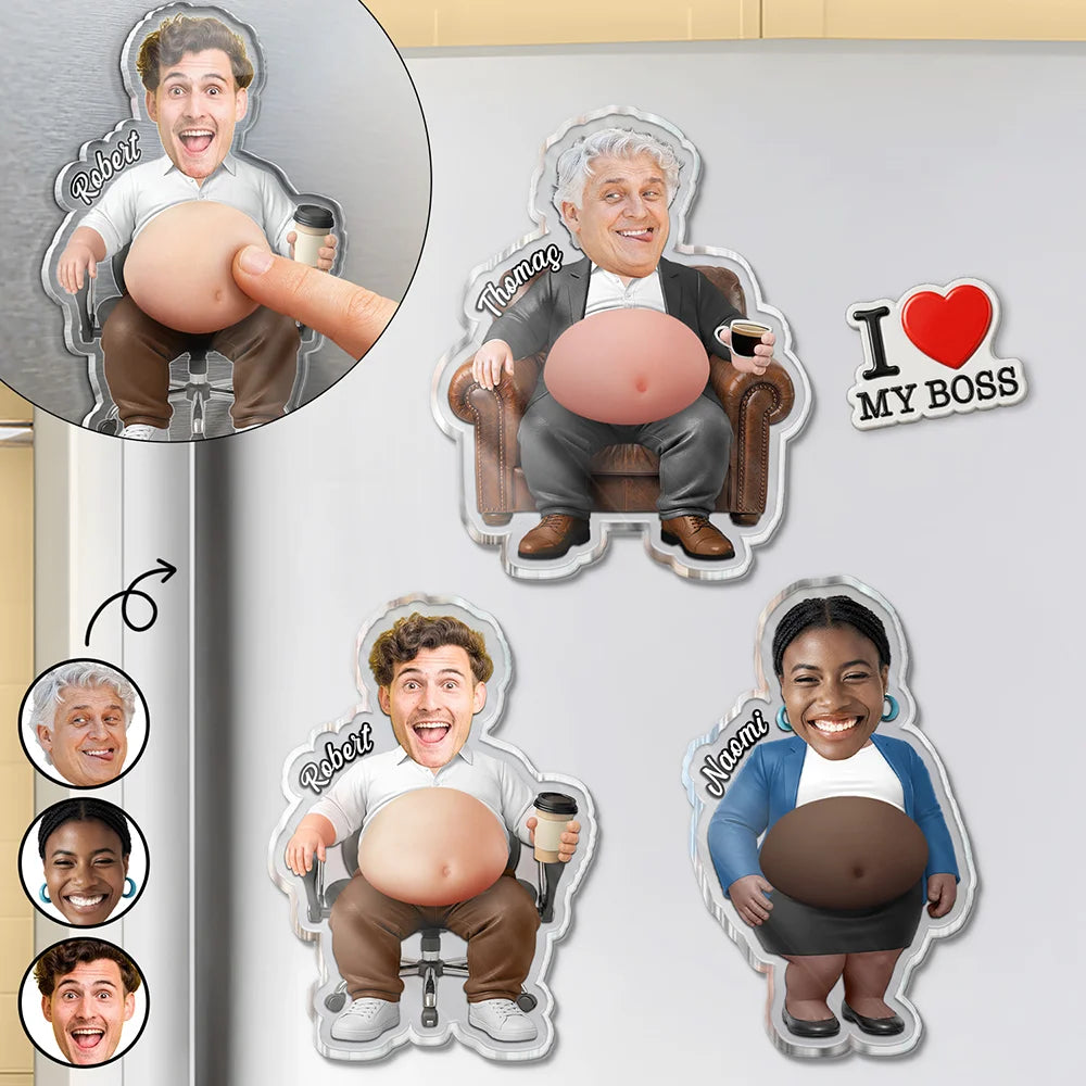 Custom Photo Funny Belly Office Squad - Personalized Squishy Acrylic Fridge Magnet