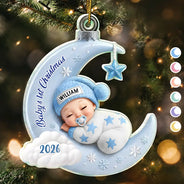 Adorable,New Mom,Christmas,Gift For Mother,Vector - Baby First Christmas Sleeping On The Moon - Personalized Custom Shaped Acrylic Ornament