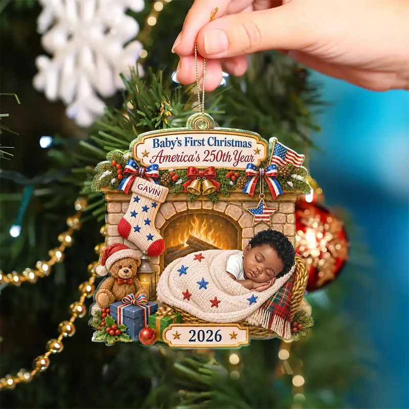 Adorable,Independence Day,Art Design,New Mom,America 250th,Christmas,Gift For Mother,Photo - Sleeping Dog Cat Baby - Custom Photo Sleeping Baby First Christmas America 250th Anniversary - Personalized Custom Shaped Acrylic Ornament