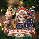 Adorable,Independence Day,New Mom,America 250th,Christmas,Gift For Mother,Vector - Baby's 1st Christmas In Sleigh America 250th Anniversary - Personalized Custom Shaped Acrylic Ornament