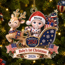 Adorable,Independence Day,New Mom,America 250th,Christmas,Gift For Mother,Vector - Baby's 1st Christmas In Sleigh America 250th Anniversary - Personalized Custom Shaped Acrylic Ornament