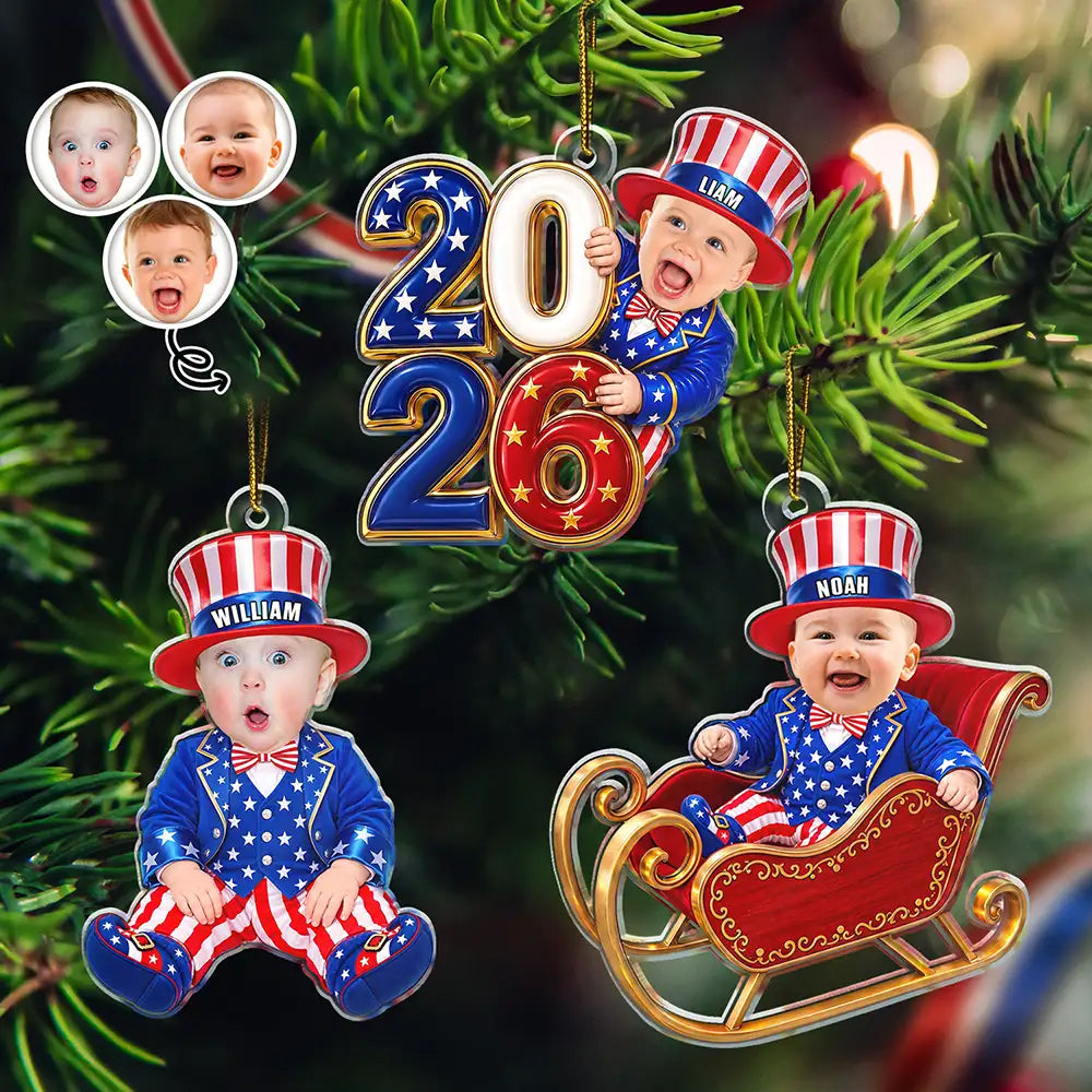 Adorable,Independence Day,Gift For Baby,America 250th,Christmas,Custom Photo,Cut-Face Photo - Custom Photo Baby Kid Costume America 250th Anniversary - Personalized Custom Shaped Acrylic Ornament