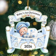 Adorable,New Mom,Christmas,Gift For Mother,Vector - Baby Crib Baby First Christmas - Personalized Custom Shaped Acrylic Ornament