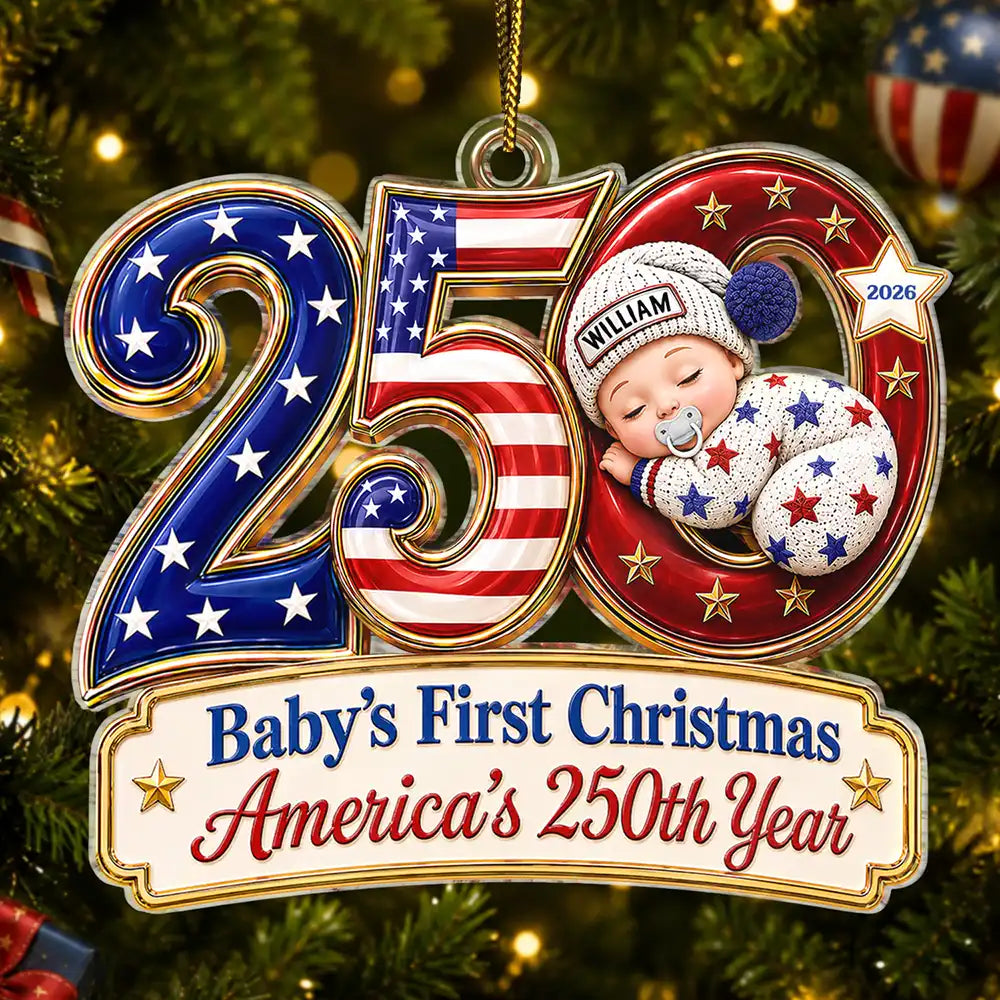Baby Sleeping First Christmas America 250th Anniversary - Personalized Custom Shaped Acrylic Ornament