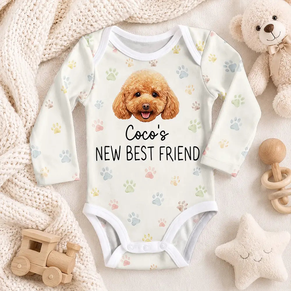 Adorable,Pet Mom,New Baby,Art Design,Gift For Mother,Pet Lovers,Photo - Watercolor - Remove BG - Custom Photo Realistic Watercolor Art Pet Portrait Baby Shower Gift - Personalized Baby Bodysuit