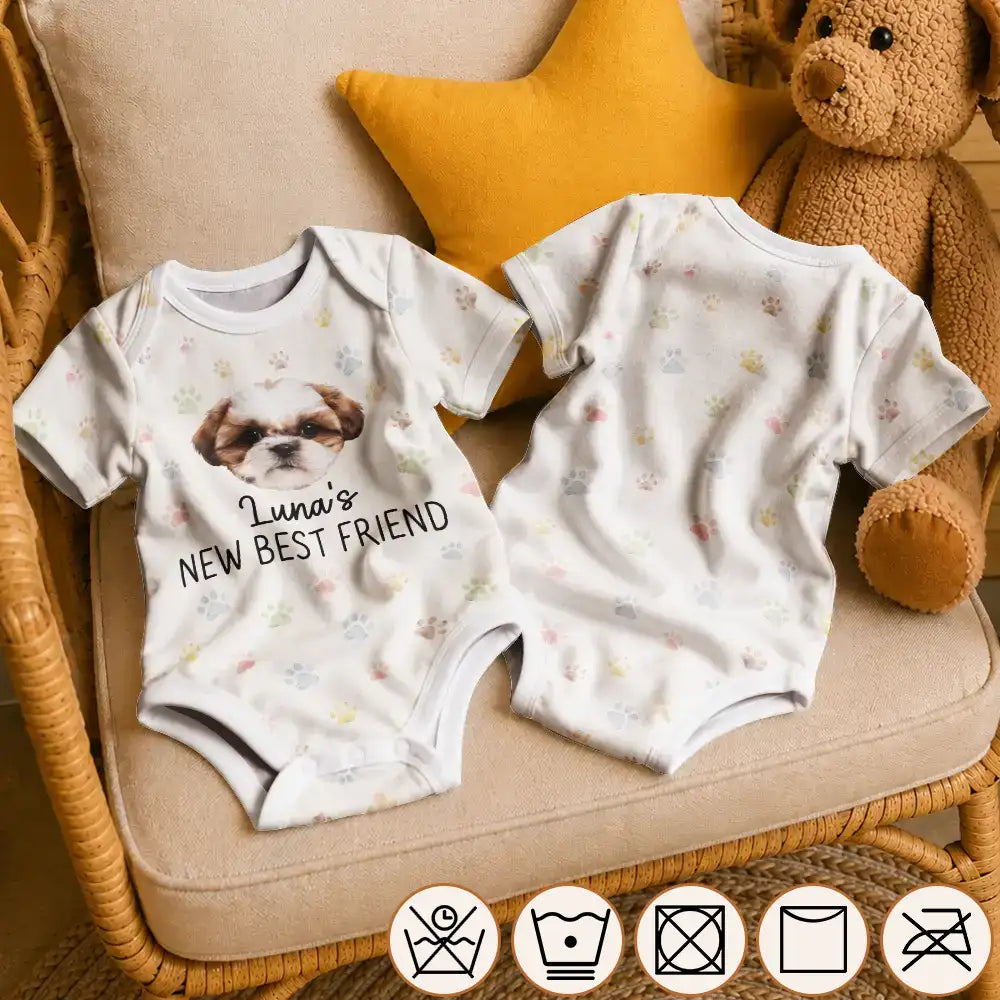 Adorable,Pet Mom,New Baby,Art Design,Gift For Mother,Pet Lovers,Photo - Watercolor - Remove BG - Custom Photo Realistic Watercolor Art Pet Portrait Baby Shower Gift - Personalized Baby Bodysuit