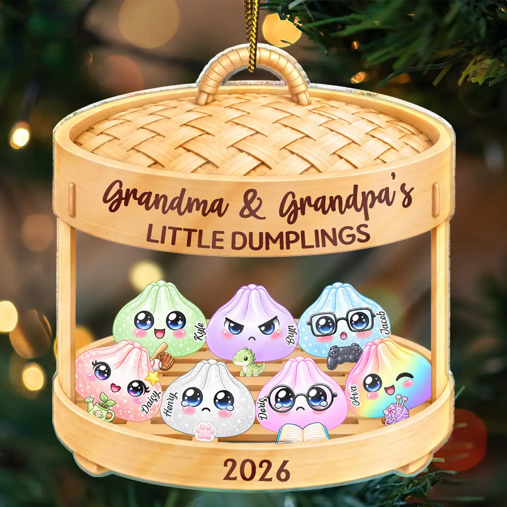 Sentimental,Christmas,Grandparents,Family,Icon - Grandma & Grandpa's Little Dumplings - Personalized Custom Shaped Acrylic Ornament