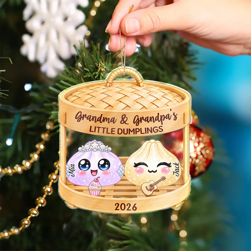 Sentimental,Christmas,Grandparents,Family,Icon - Grandma & Grandpa's Little Dumplings - Personalized Custom Shaped Acrylic Ornament