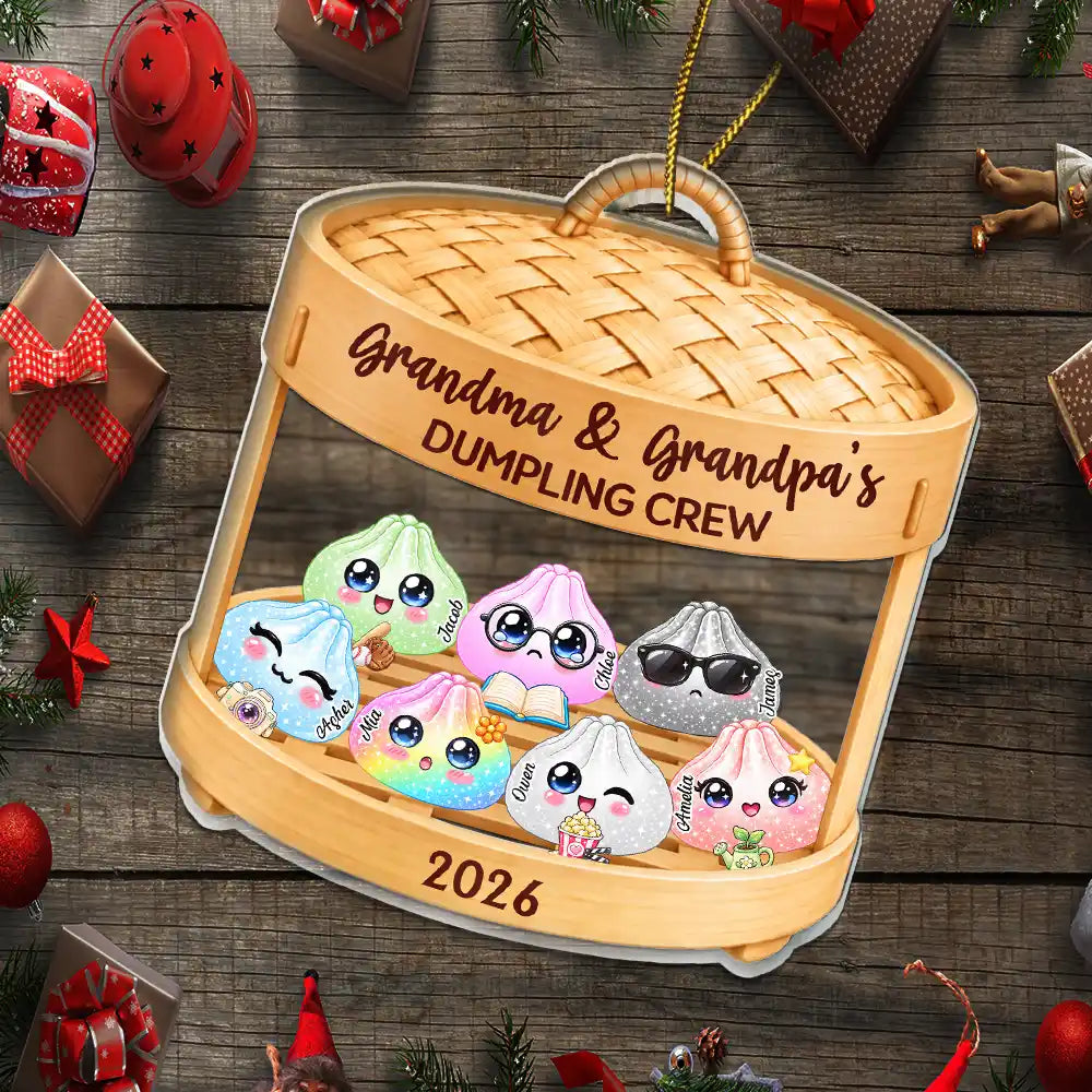 Sentimental,Christmas,Grandparents,Family,Icon - Grandma & Grandpa's Little Dumplings - Personalized Custom Shaped Acrylic Ornament