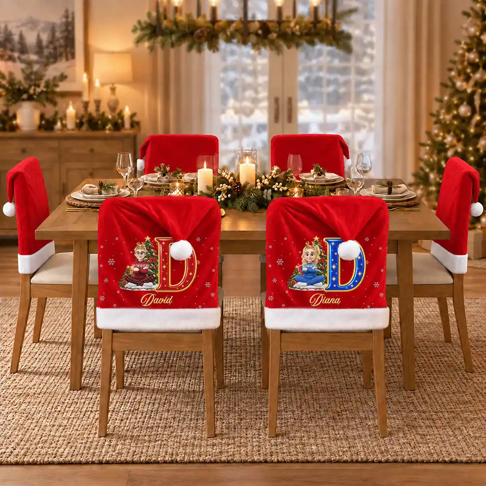 Christmas, Family, Happy, Vector - Christmas Table Decor Gift For Family - Personalized Cartoon Character Chair Cover
