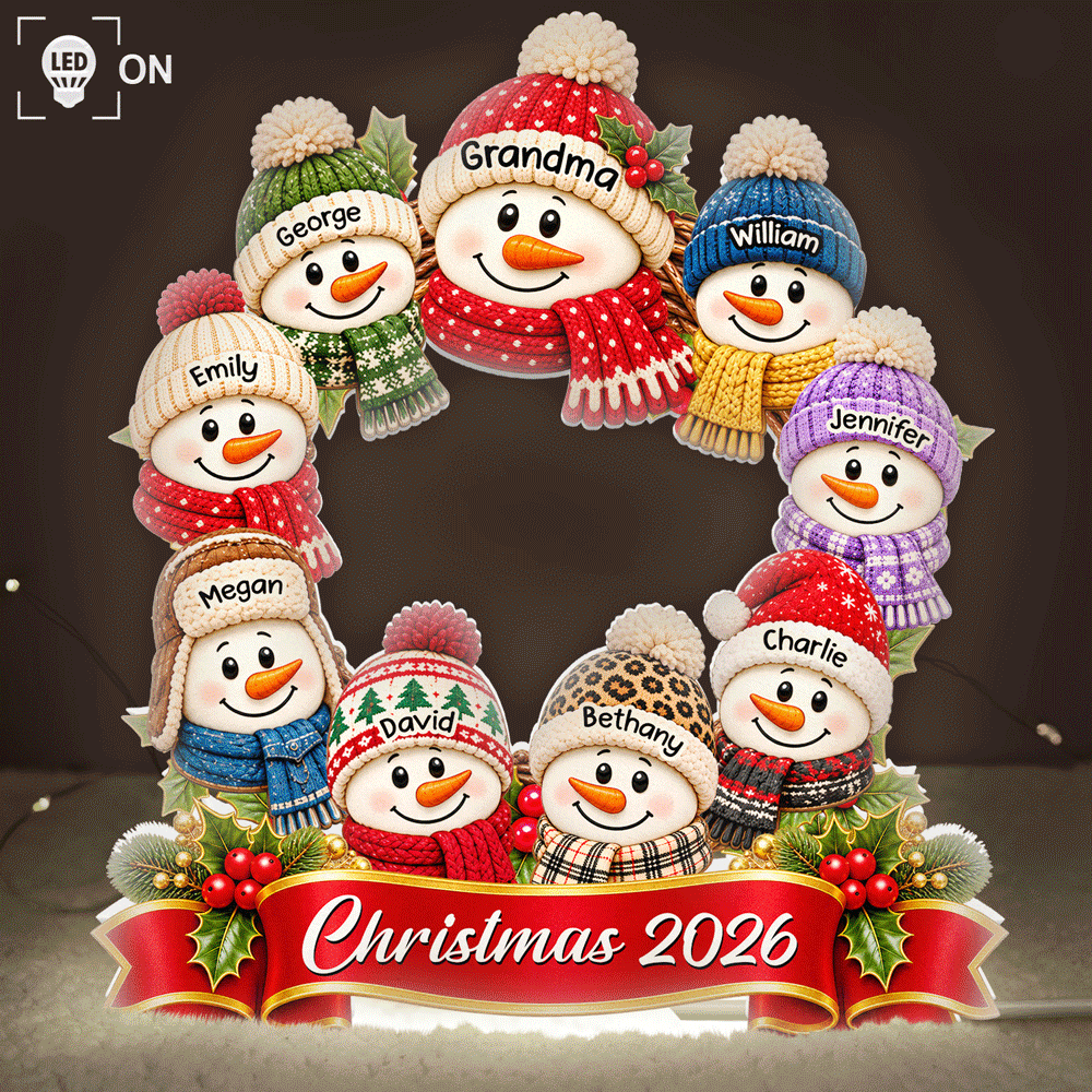 Christmas, Family, Grandparents, Happy, Icon - Christmas Decor For Grandparents - Personalized Snowman Wreath Light Box