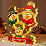 Christmas, Family, Grandparents, Happy, Icon - Christmas Decor For Grandparents - Personalized Snowman Wreath Light Box