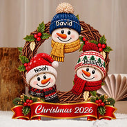 Christmas, Family, Grandparents, Happy, Icon - Christmas Decor For Grandparents - Personalized Snowman Wreath Light Box