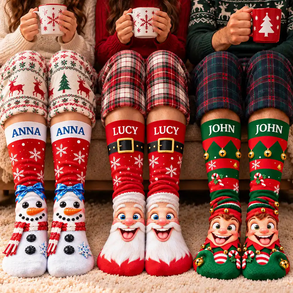Funny Christmas Gag Gift For Him - Personalized Novelty Christmas Character Feet Socks